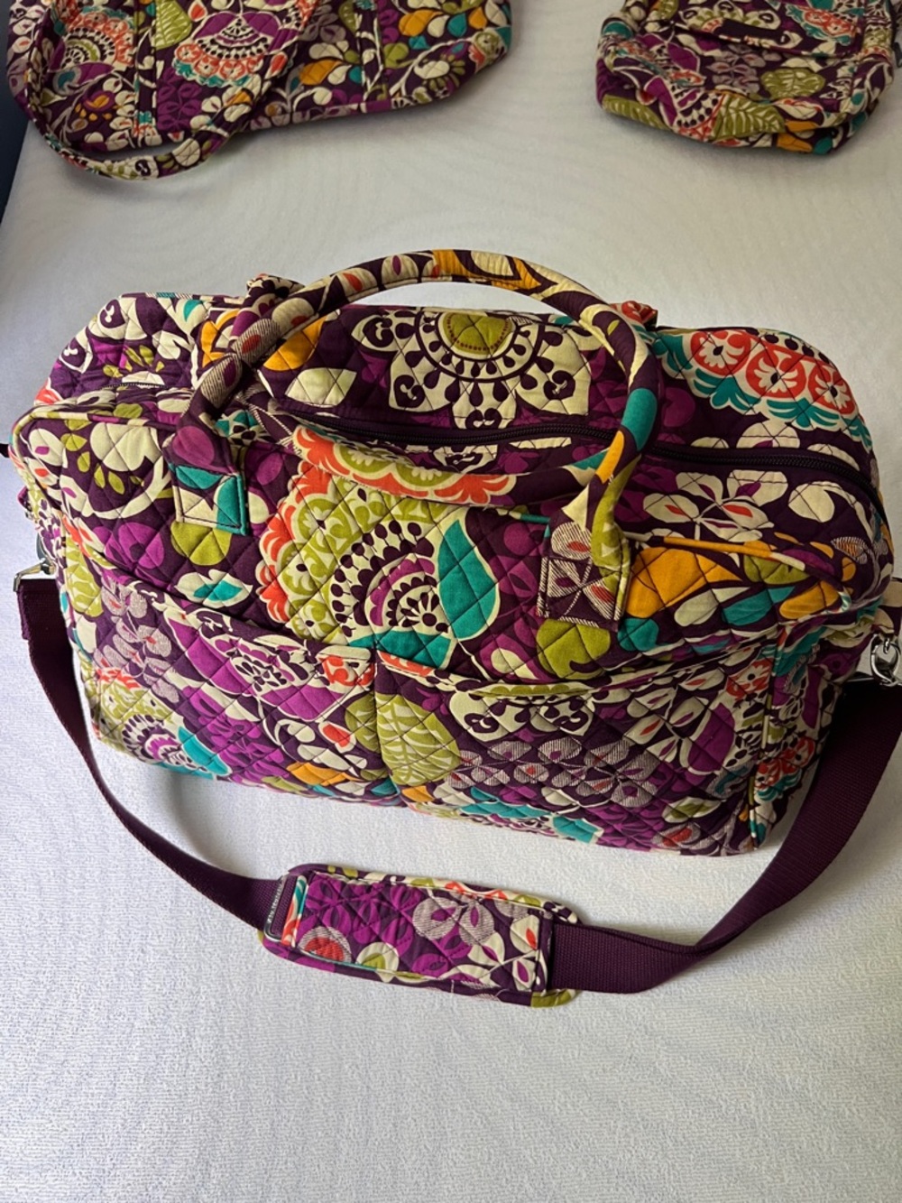 Vera Bradley Quilted Weekender Duffel Bag; Plum Crazy Pattern
